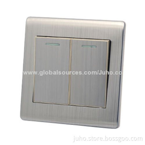 10A electric wall switch, 2 Gang stainless steel and wire drawing panel, UK standard